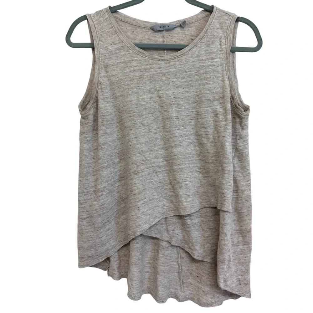 Athleta Womens Oatmeal Heather Linen Blend Layered Crossover High Low Tank Top S